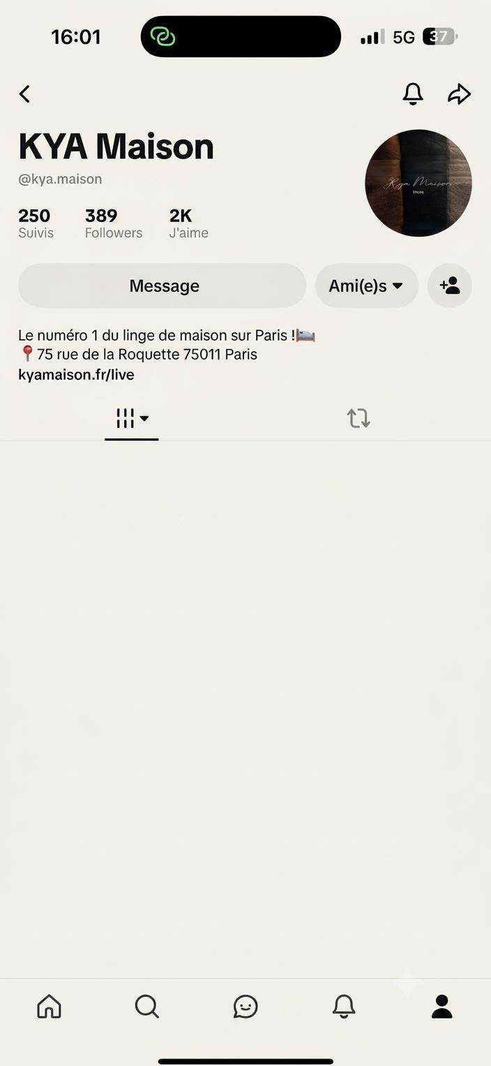 Profil TikTok KYA Maison avant — 389 abonnés